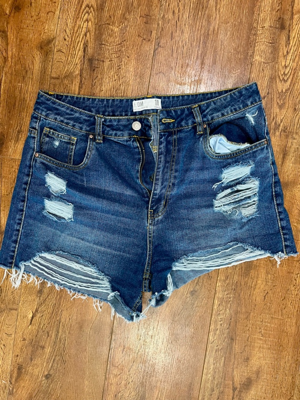 Mom refuge Distressed High-Rise Dark Blue Denim Shorts